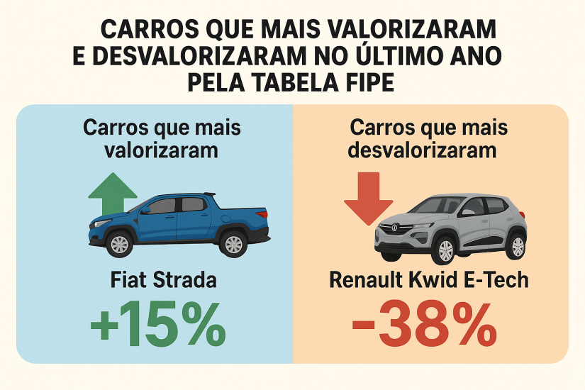 Carros que mais valorizaram e desvalorizaram no último ano pela Tabela Fipe