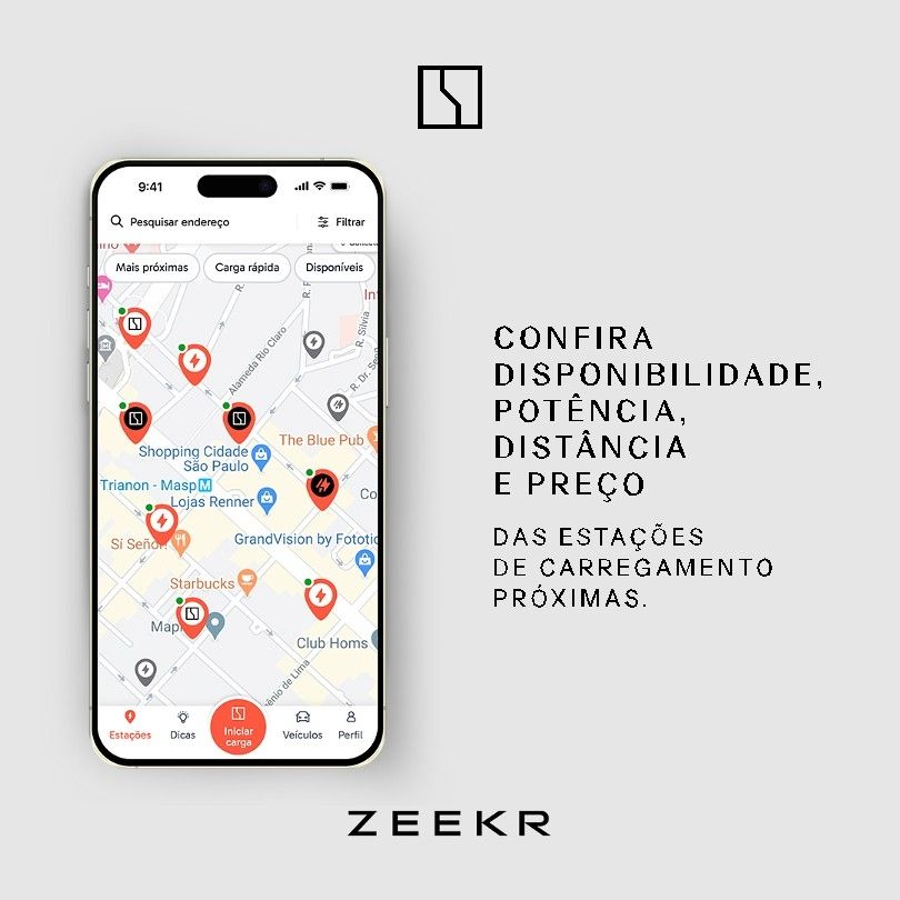 Zeekr lança novo app para encontrar pontos de recarga para carros elétricos